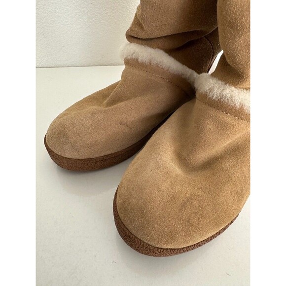 Tory Burch Shearling Leather Mid Calf Boots Gold Detail Fur Lined Women's 6.5 - Picture 5 of 13